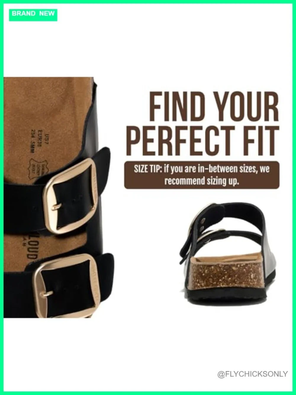 100% Genuine Leather Slide Sandals with Memory Foam Cork Footbed